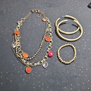 Chic Gold and Orange Necklace Set